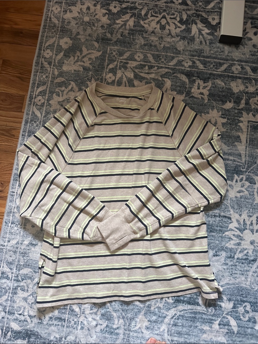 Long-Sleeve Striped Tee in Beige and Green